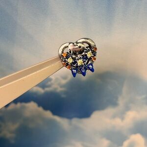 Sterling silver SNOOPY Peanuts openwork heart charm bead topaz